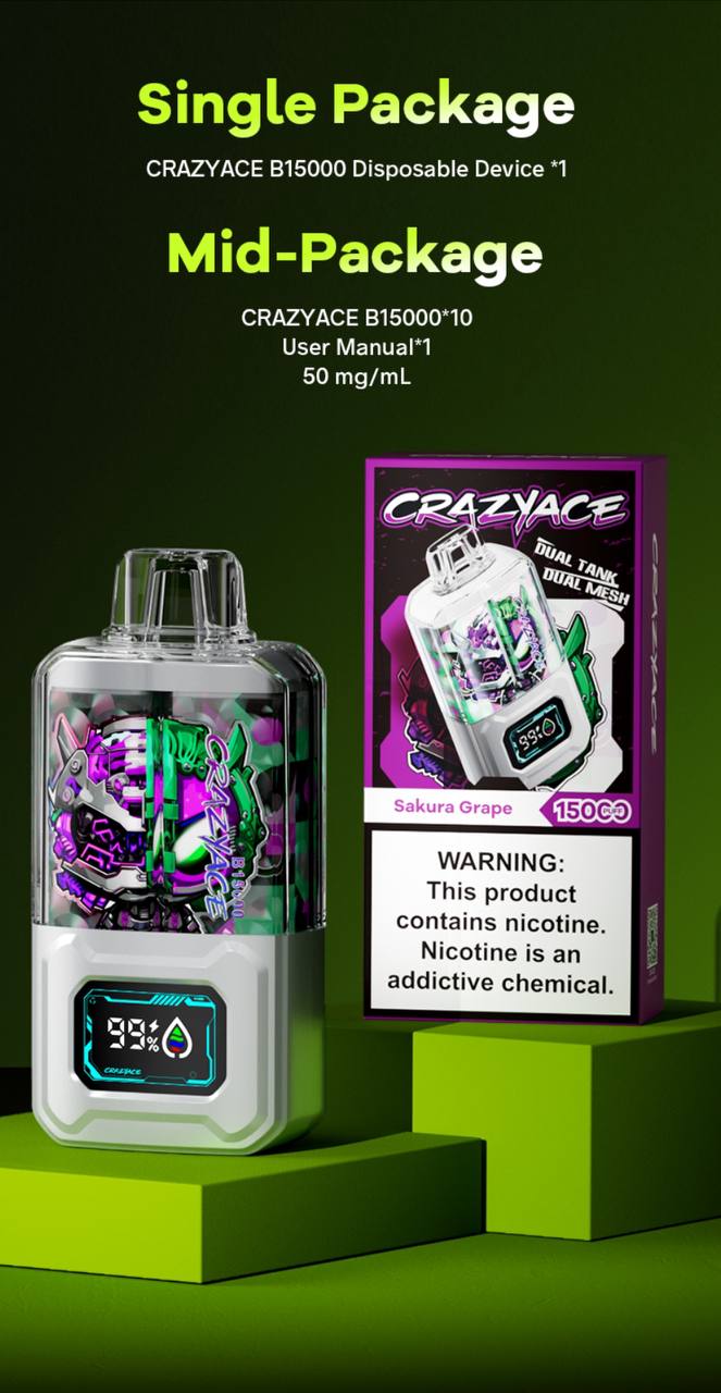 原裝進口 瘋狂CRAZYACE 15000口 一次性  電子煙 拋棄式 小煙 VC蒸氣