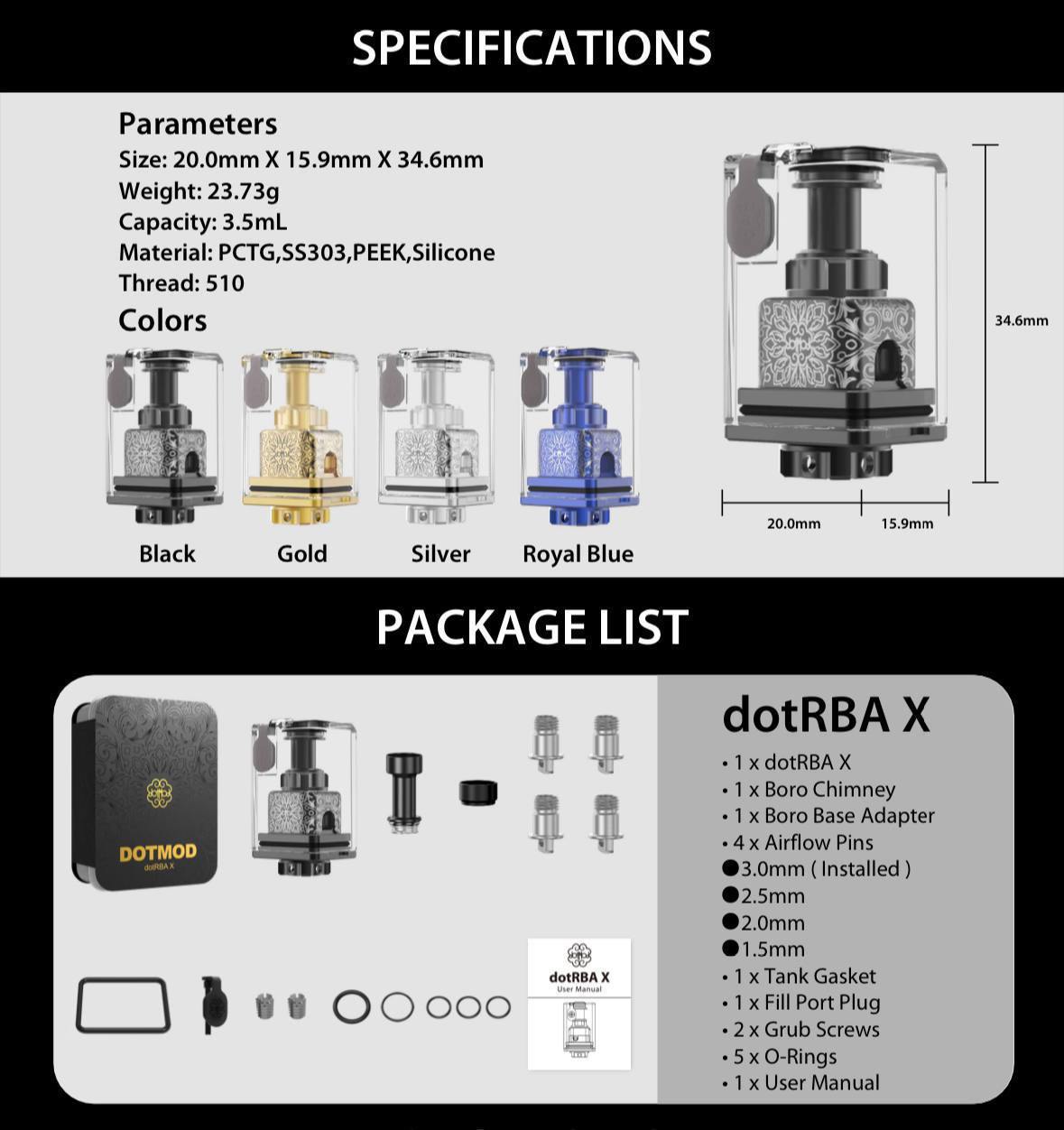 原廠正品 現貨 DOTMOD 佩特里 DotRBA X  RBA dotAIO / dotIO V2 / dotAIO X Essential VC蒸氣