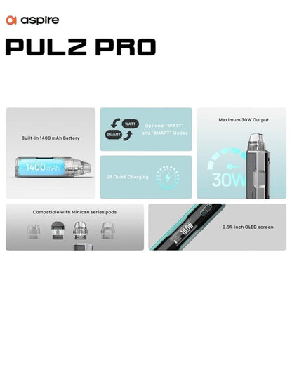 原廠正品 Aspire Pulz Pro  電子煙  小煙 注油式 大容量1400mAh Minican 5代 VC蒸氣